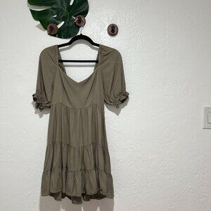 Beyond Words - Olive Green Baby Doll Dress - Size Small